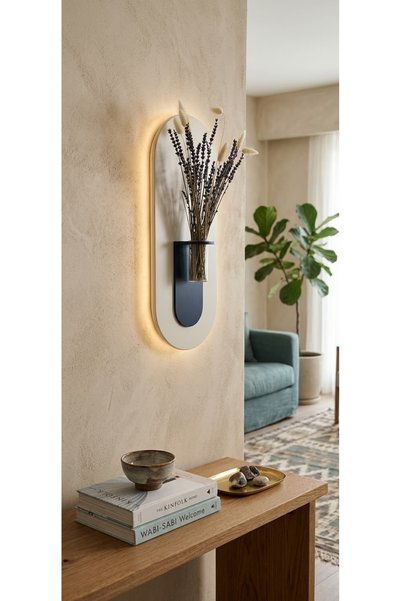 SERENGETI ART GARDENYA AHŞAP PİLLİ LEDLİ İSKANDİNAV TARZI SALON DUVAR RAFI MO...
