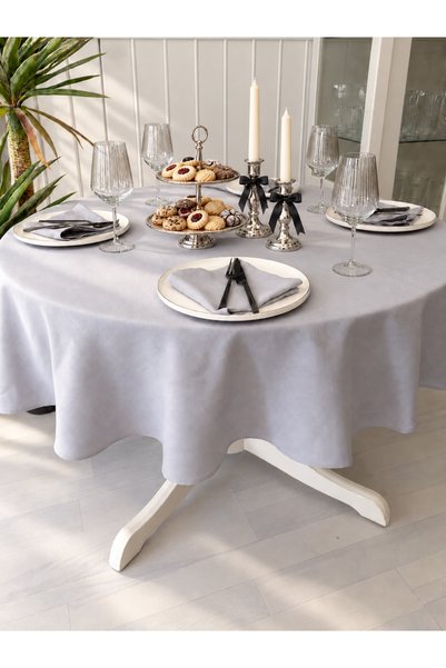 Decamor home Royal Linen Textured Round Tablecloth Gray