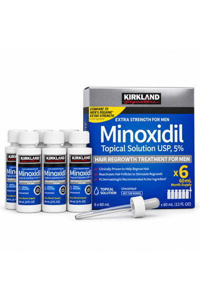 Kirkland Signature Minoxidil 5% – Τοπικό Διάλυμα Μινοξιδίλης για Άνδρες, 6 × ...