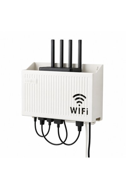Go İthalat Duvar Tipi Wi-Fi Modem Saklama Kutusu Kablo Düzenleyici Router Raf Organizer Beyaz