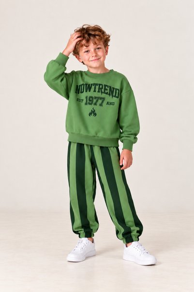 ZİMEXİ Striped Printed Boys' Sweatsuit Set