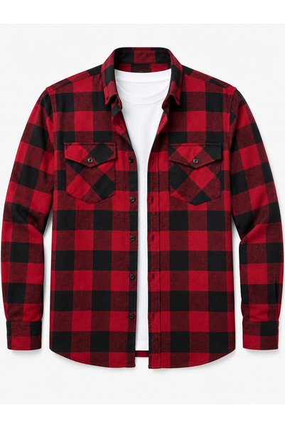 YXC Trend Maker Men's Checkered Double Pocket Shirt with Buttons