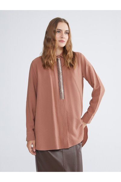 LC Waikiki TWO MT SHOP QUALITY LCWAIKIKI Classic Brown Textured Women's Shirt...