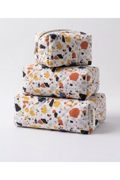 İLMEK&YSR Terrazzo-Patterned Quilted Cosmetic Bag Set (Small, Medium, Large)