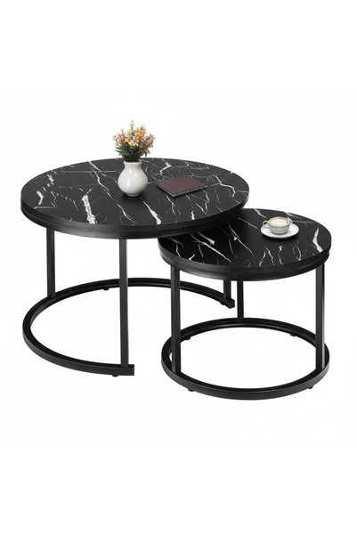 Magdeal Set 2 masute de cafea cu efect marmura, diametru 80/60 cm