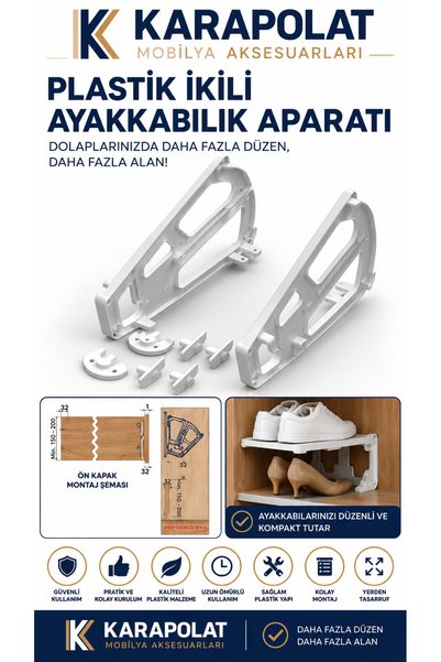 KARAPOLAT Plastik Ayakkabılık Aparatı 2'li Set Beyaz Ayakkabılık Bağlantı Apa...
