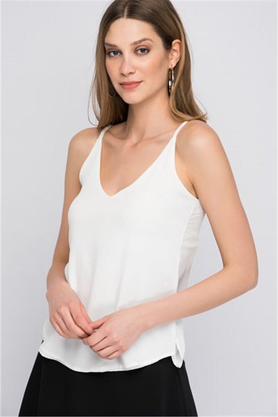 cottonmood 8121702 Kobe V-Neck Rope Strap Slit Sleeveless Blouse Ecru
