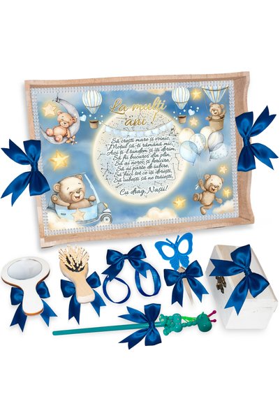 LoreBebe Set Tava Taiere Mot Baieti, Tavita Mot, 7 Piese, Model Ursuletul Moo...