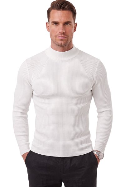 DeepSEA Erkek Slim Fit Tüylenmeyen Fitilli Beyaz Triko Kazak – Yarım Balıkçı ...