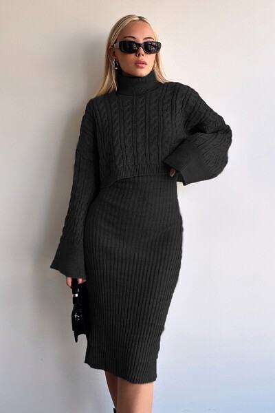 bacc Set de pulover negru cu guler înalt și tricotaje pentru femei, cu motiv,...
