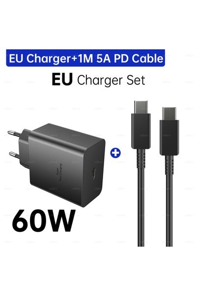 Choice1 EU and 1M Cable For Samsung S26 Ultra 60W Charger PD Type C Adapter E...