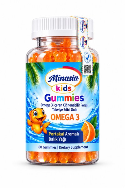 MİNASİA KİDS Omega 3 & Vitamin D Gummies 60 Adet Çiğnenebilir Jel Form Balık ...