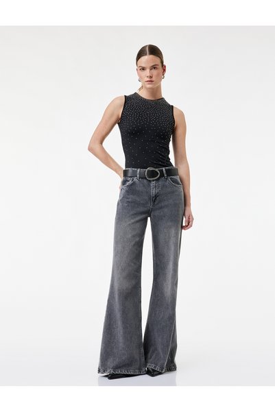 Koton Sleeveless Crew Neck Slim Fit Stone Blouse