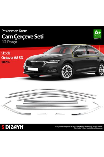 S Dizayn S-Dizayn Skoda Octavia ile Uyumlu A8 Sedan Krom Cam Çerçevesi 12 Prç...