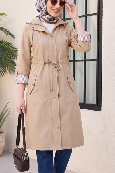 Modamorfo Trench coat cu căptușeală în dungi - Vizon deschis