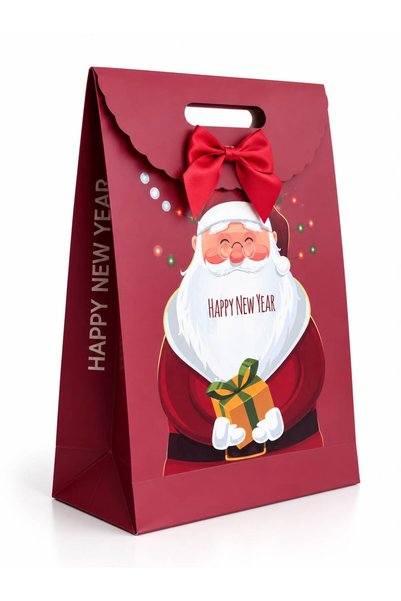 4nio Noel Baba Yılbaşı Fiyonklu Hediye Karton Poşet