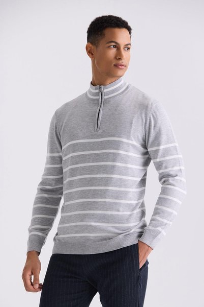 Jakamen Γκρι πουλόβερ με λεπτή εφαρμογή Half Fisherman Knitwear