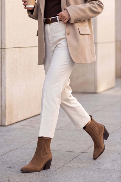 Marjin Cizme Western Cowboy pentru damă Erbe Tobacco Brown Suede
