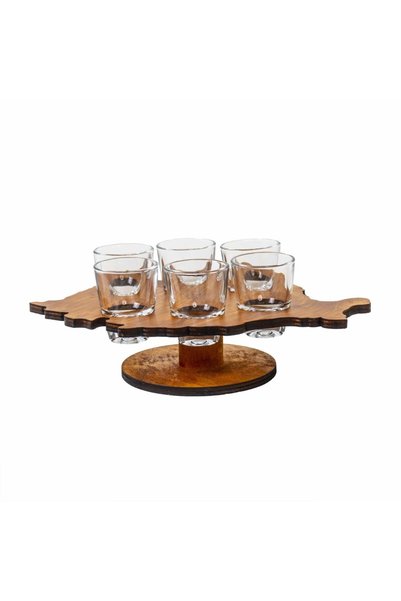 Z-Tools Set de 6 pahare, cu suport din lemn în formă de hartă cu picior, 30ml...