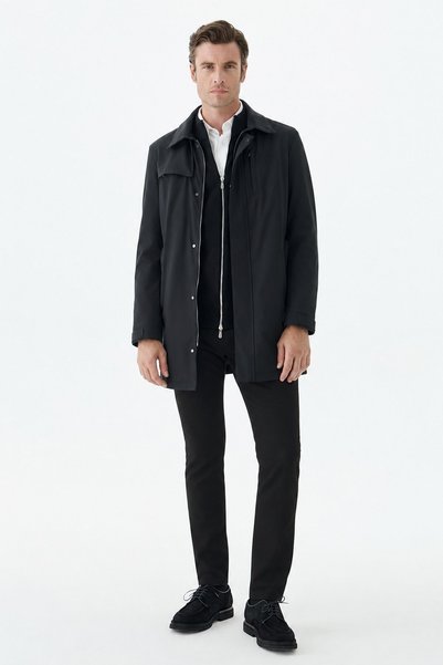 Jakamen Black Comfort Fit Belted Trench Coat