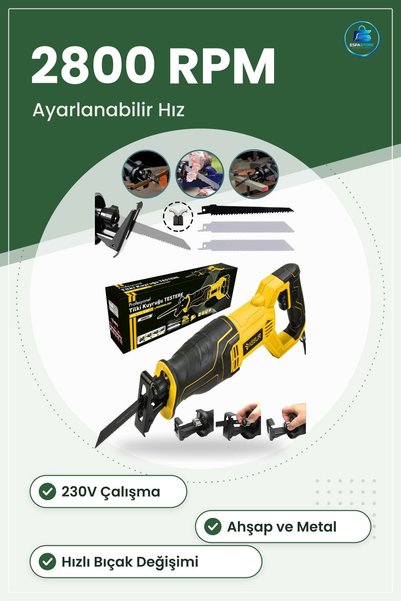 TARER Elektrikli Testere Tilki Kuyruğu Profesyonel 230V 0 ile RPM Ayarlanabilir Hız Ahşap Metal