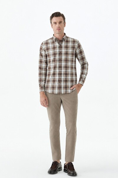 Jakamen Brown Comfort Fit Buttoned Collar Checkered Lumberjack Shirt