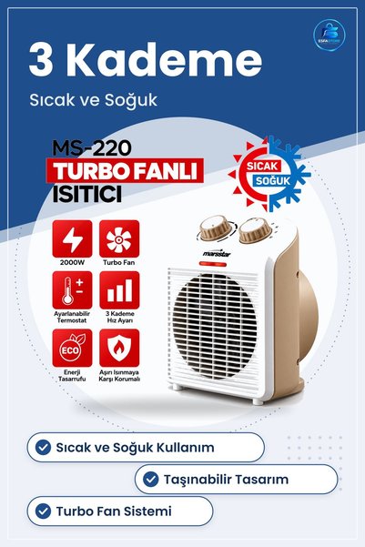 TARER Fanlı Isıtıcı Turbo Fan Sıcak Soğuk Elektrikli 3 Kademe Ev Ofis Atölye Taşınabilir Kullanım