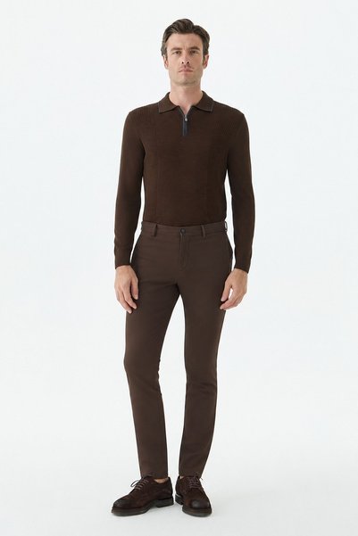 Jakamen Coffee Comfort Fit Canvas Pants with Zipper Pockets