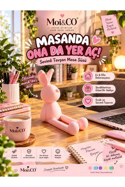Moi&Co Cute Rabbit Phone Stand – Phone Holder for Office & Home