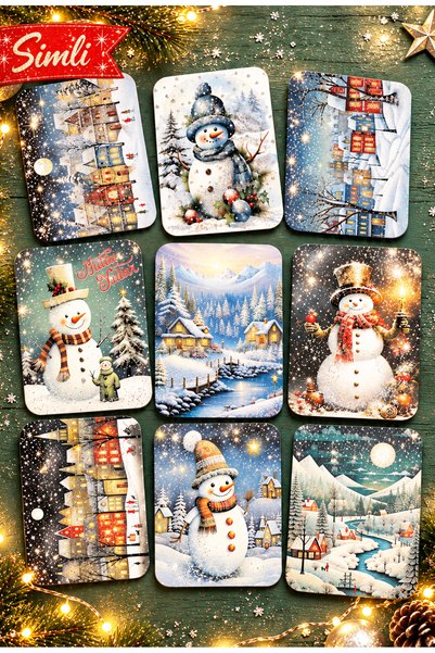 Mia Pera Set of 9 Glitter New Year Postcards New Year Landscape Snowman Nosta...
