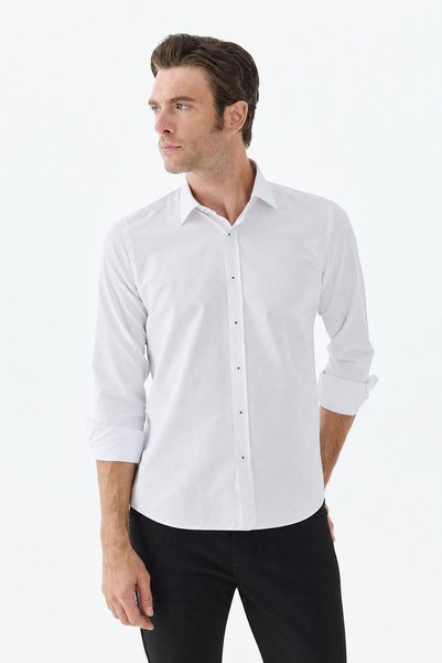 Jakamen Burgundy Patterned Comfort Fit Italian Collar Shirt