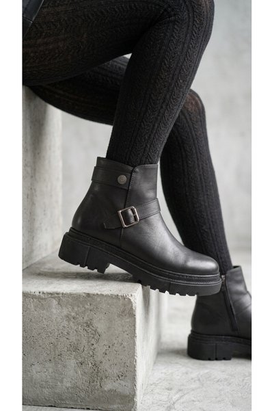 NOVELLAM SHOES Cizme Argun din piele neagră, cusute, anti-alunecare, cu talpă...