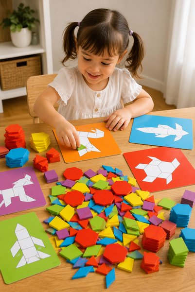RCO Tangram din Lemn pentru Copii, Joc Educativ Montessori cu 155 Piese Color...