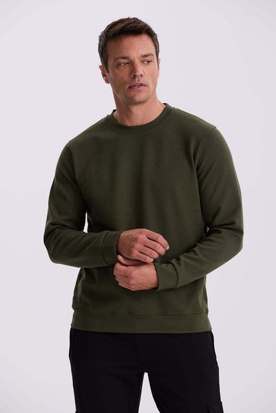 Jakamen Khaki Slim Fit Crew Neck Basic Cotton Lycra Sweatshirt