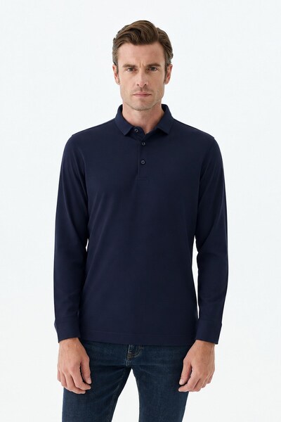 Jakamen Navy Blue Slim Fit Polo Neck Sweatshirt