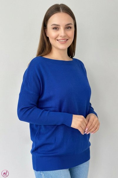 Bİ.GİYSEN سترة نسائية زرقاء برقبة دائرية وجيوب جانبية مقاس L قماش قابل للتمدد...