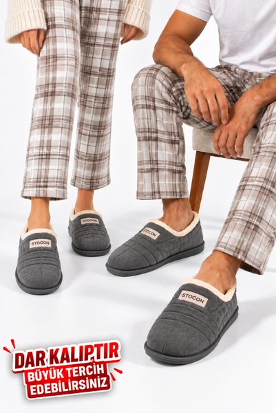 STOCON Unisex Sıcak Tutan Rahat Peluş Kapitone Ev Terliği Ev Botu Kışlık Yumu...