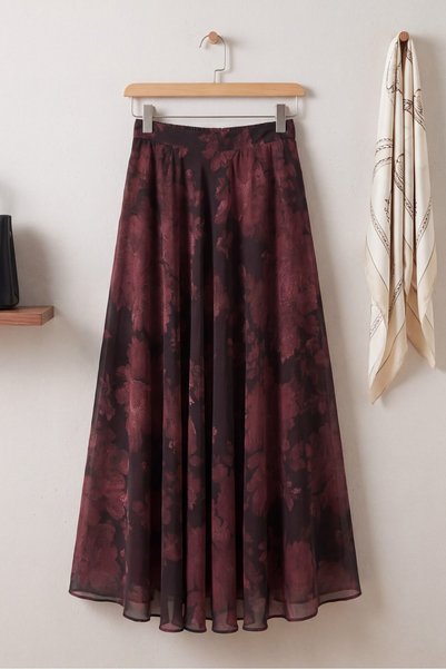 HİJABAYA Fusta midi drapată cu talie înaltă, cu fermoar, cu imprimeu floral ș...