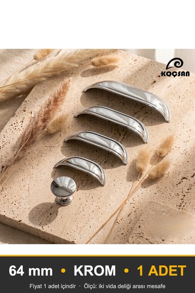 KOÇSAN Mussel Chrome 64 mm Handle Luxury Country Kitchen Furniture Cabinet Dr...