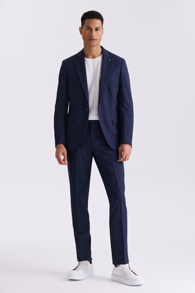 Jakamen Navy Blue Slim Fit Mono Collar Single Button Sports Suit