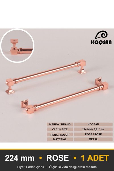 KOÇSAN Zümra Rose 224 mm Handle—Luxury Country Kitchen Cabinet and Drawer Handle