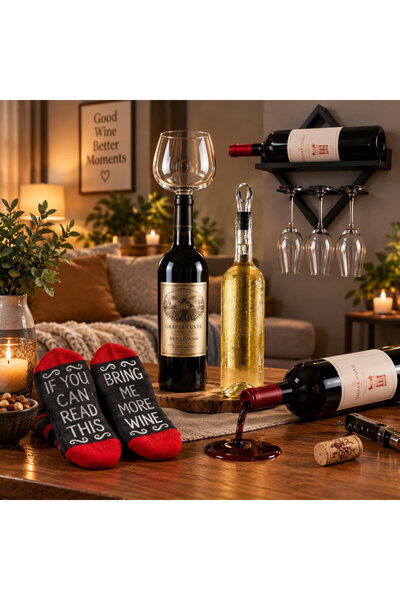 OEM Set cadou pentru vin 5 produse, Suport de perete, Răcitor 3 în 1, Dop pen...