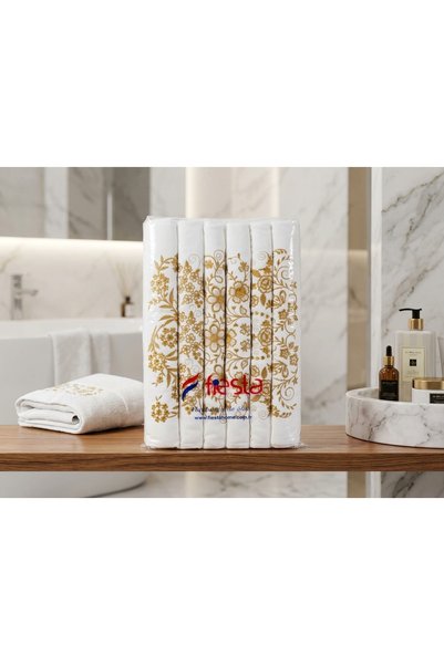 Fiesta Tekstil 50x90 Açelya Bakır Simli Nakışlı 6’lı Havlu
