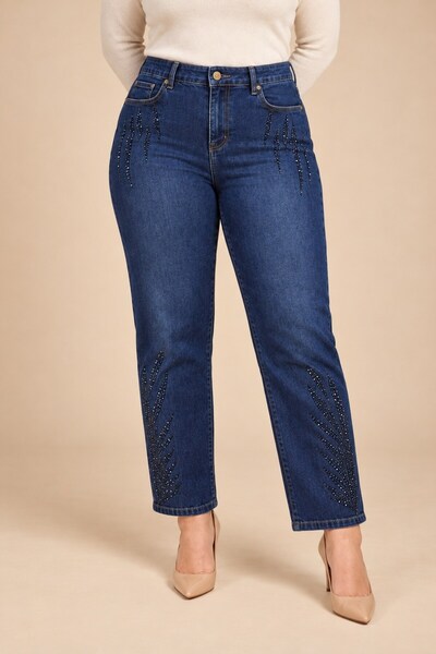RMG Pocket and Leg Stone Detailed Ankle Length Large Size Trousers Navy Blue