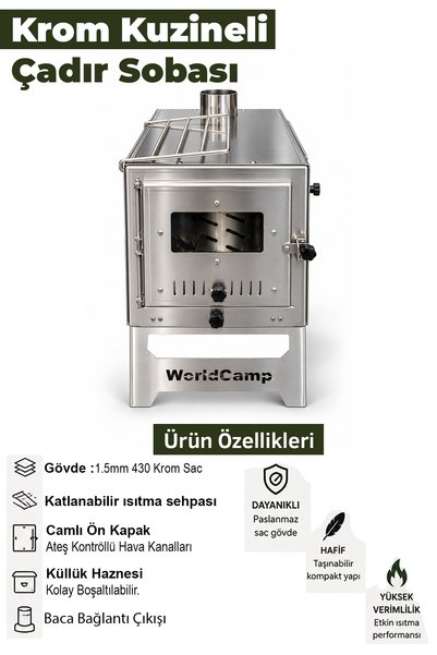 worldcamp Krom Kül Tepsili Kuzineli Çadır Sobası