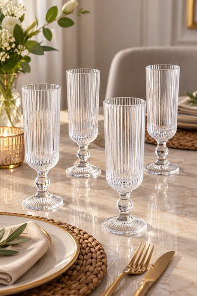 HOMENIVA Aster 4 Adet Uzun Cam Kadeh – Kahve Yanı Bardak 160 ml