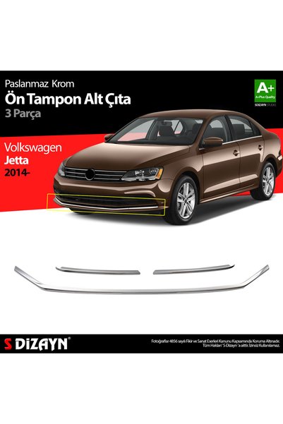 S Dizayn S-Dizayn VW Jetta ile Uyumlu Krom Ön Tampon Çıta 3 Prç. 2014-2019