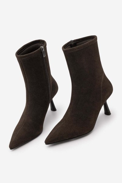 Marjin Women's Pointed Toe Goblet Heel Classic Thin Heeled Boots Tepon Brown ...