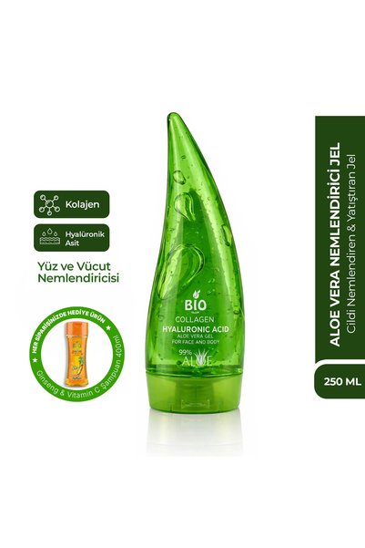 Bio Asia Aloe Vera Jel 250 ml – Kolajen ve Hyalüronik Asit İle Yoğun Nem ve E...