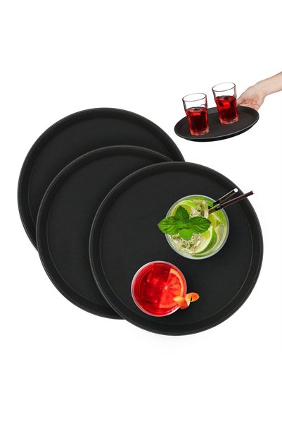 Relaxdays Tavă de servire rotundă, 3 bucăți, cu suprafață antiderapantă din c...
